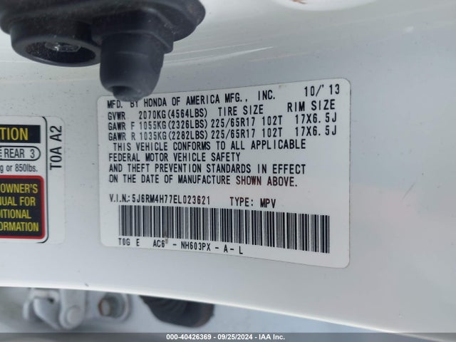 Honda Cr-v Ex-l 2014 5J6RM4H77EL023621 Image 9