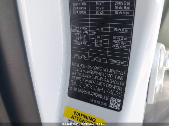 SALZT2FX9NH174035 Land Rover Range Rover Evoque R-dynamic S