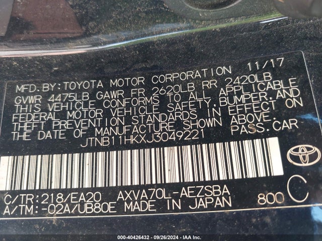 Toyota CAMRY SE 2018 JTNB11HKXJ3049221 Image 9