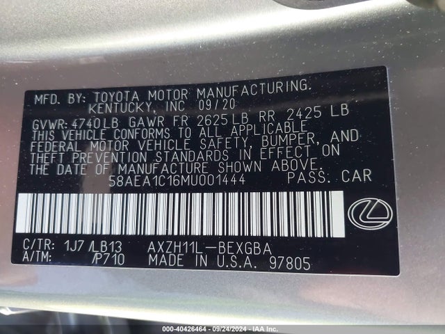 58AEA1C16MU001444 Lexus Es 300h Luxury