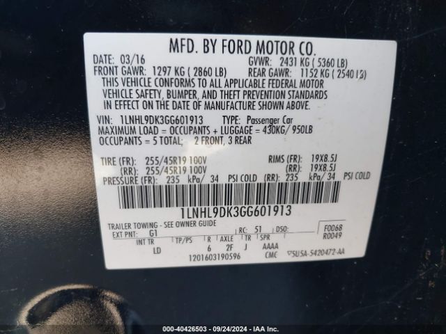 1LNHL9DK3GG601913 Lincoln MKS
