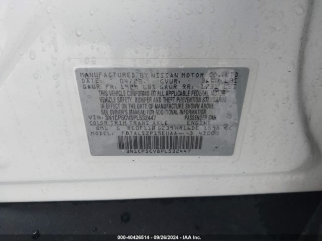 3N1CP5CV8PL532447 Nissan Kicks Sv Xtronic Cvt