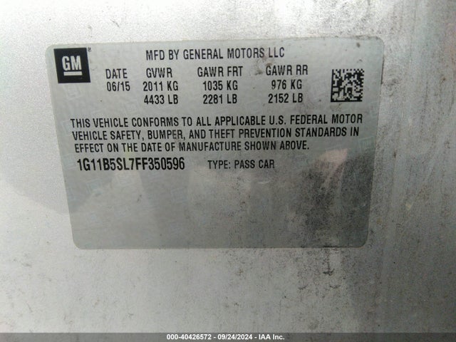 Chevrolet MALIBU LS 2015 1G11B5SL7FF350596 Image 9