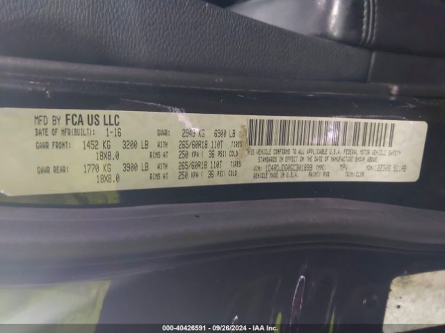 1C4RDJDG0GC301899 Dodge DURANGO LIMITED