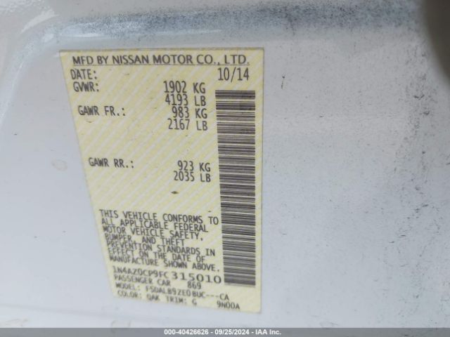 1N4AZ0CP9FC315010 Nissan LEAF S