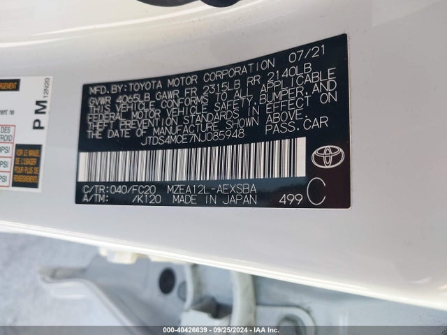 Toyota COROLLA SE 2022 JTDS4MCE7NJ085948 Image 9