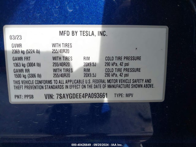 2023 TESLA MODEL Y 7SAYGDEE4PA093661 Photo 8