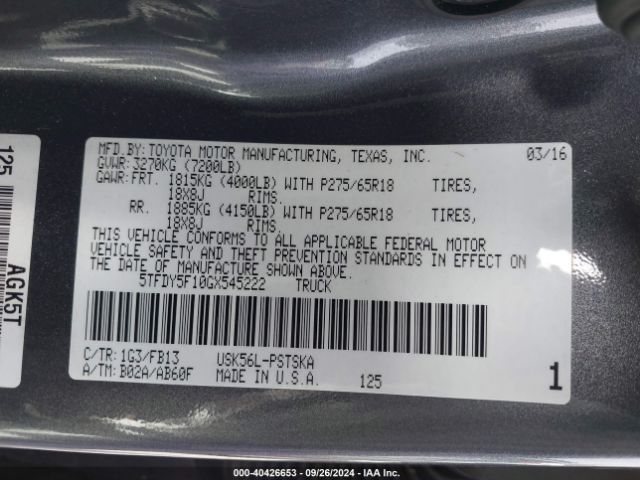 5TFDY5F10GX545222 Toyota Tundra Sr5 5.7l V8
