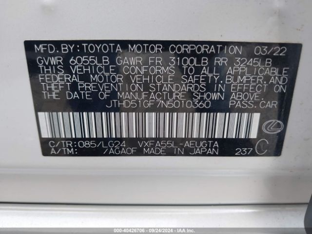 JTHD51GF7N5010360 Lexus Ls 500