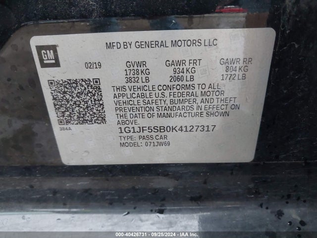 1G1JF5SB0K4127317 Chevrolet Sonic Premier Auto