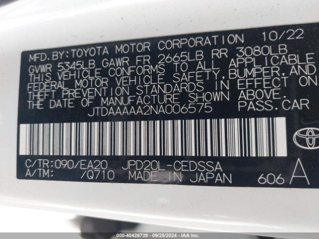 JTDAAAAA2NA006575 Toyota Mirai Xle