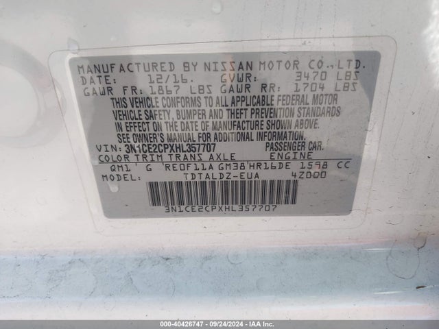Nissan Versa Note Sv 2017 3N1CE2CPXHL357707 Image 9