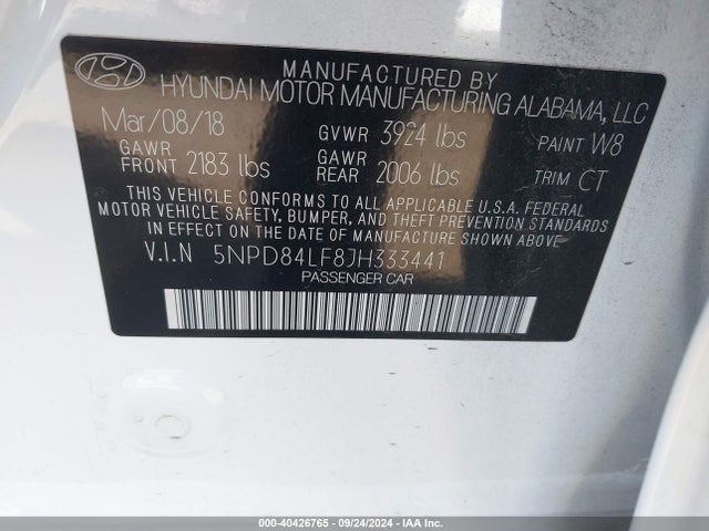 Hyundai ELANTRA SEL 2018 5NPD84LF8JH333441 Image 9