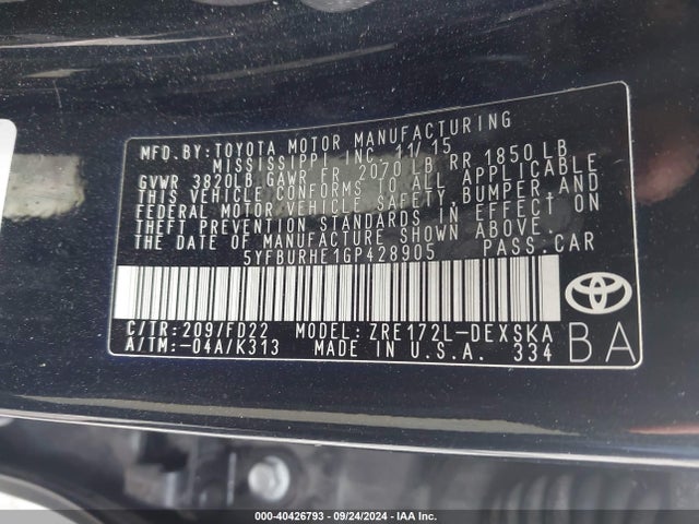 Toyota Corolla S Plus 2016 5YFBURHE1GP428905 Image 9
