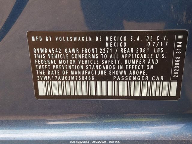 3VWH17AU0JM750486 Volkswagen Golf Alltrack Tsi S/tsi Se/tsi Sel