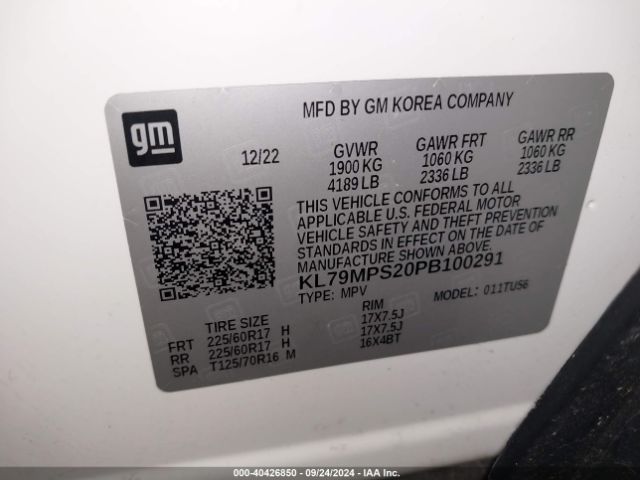 KL79MPS20PB100291 Chevrolet Trailblazer Fwd Lt