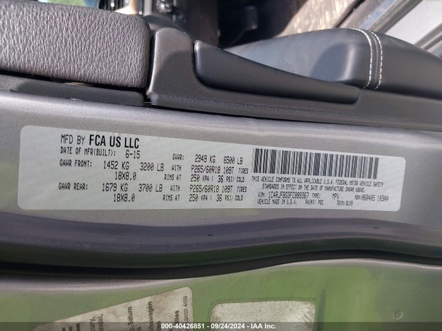Продаж на аукціоні авто 2015 Jeep Grand Cherokee Limited, vin: 1C4RJFBG3FC889367, номер лоту: 40426851