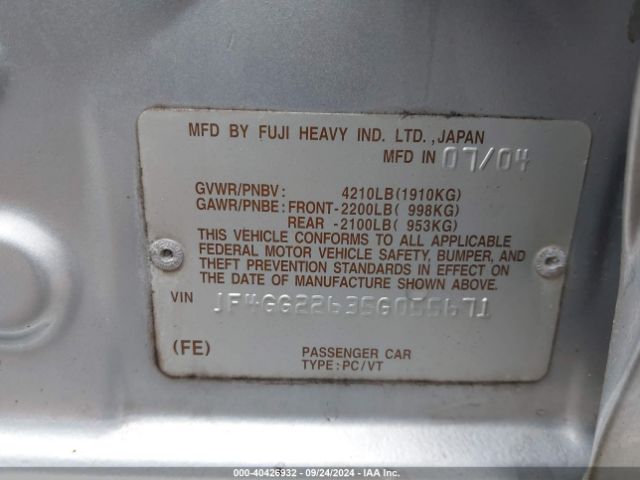 2005 SAAB 9-2X JF4GG22635G055671 Photo 8