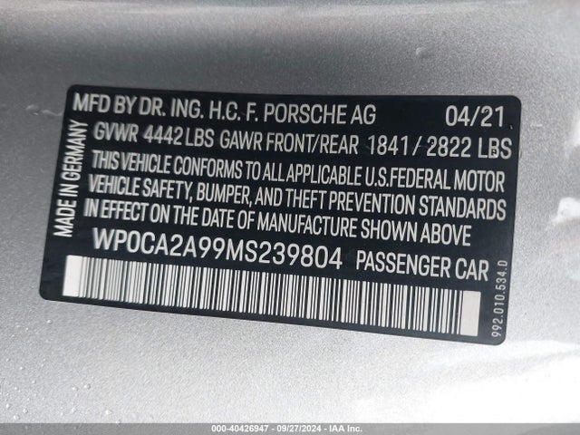 2021 PORSCHE 911 WP0CA2A99MS239804 Photo 8