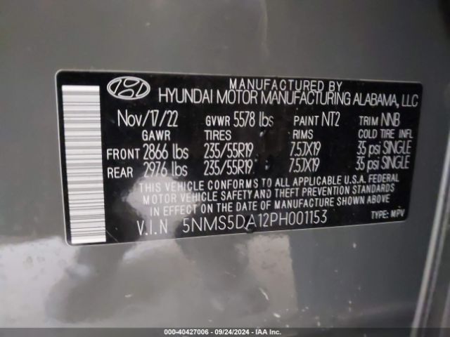 5NMS5DA12PH001153 Hyundai Santa Fe Hybrid Limited