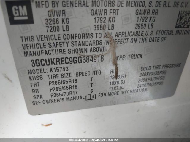 3GCUKREC9GG384918 Chevrolet Silverado 1500 2lt