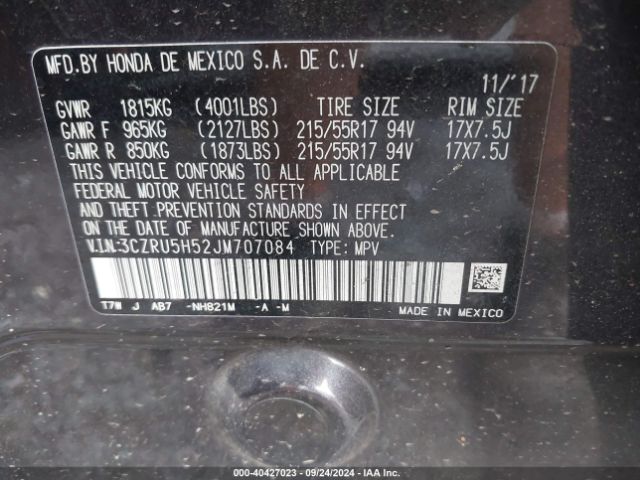 3CZRU5H52JM707084 Honda HR-V EX