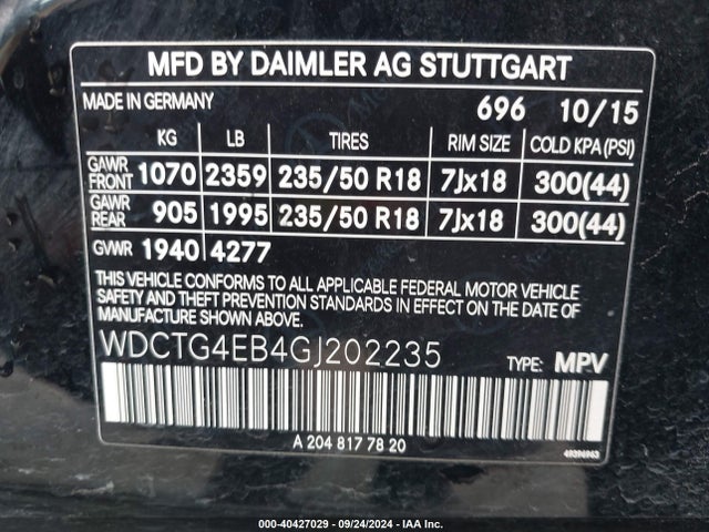 WDCTG4EB4GJ202235 Mercedes-Benz GLA 250