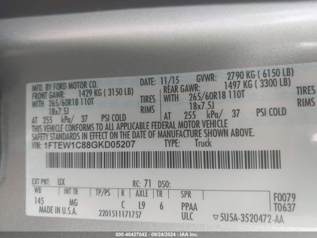 Ford F-150 Xlt 2016 1FTEW1C88GKD05207 Image 9