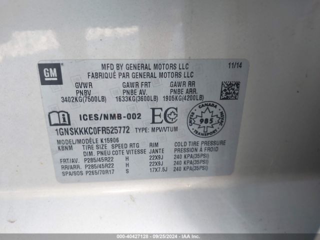 1GNSKKKC0FR525772 Chevrolet Suburban 1500 Ltz