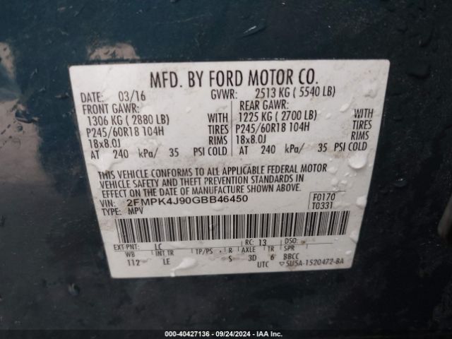 2FMPK4J90GBB46450 Ford EDGE SEL