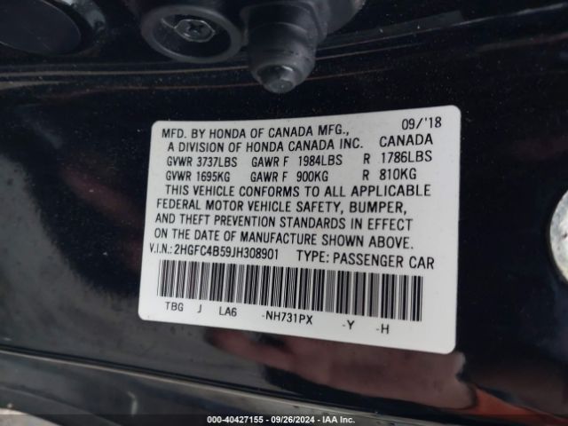 2HGFC4B59JH308901 Honda Civic Lx