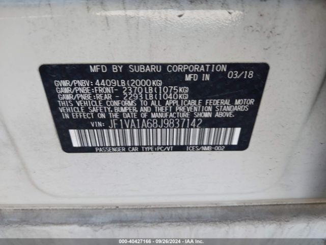 JF1VA1A68J9837142 Subaru WRX