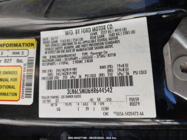 3LN6L5MU6HR644542 Lincoln Mkz Hybrid Reserve