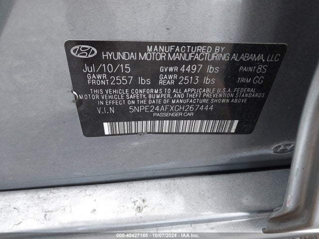 5NPE24AFXGH267444 Hyundai SONATA SE