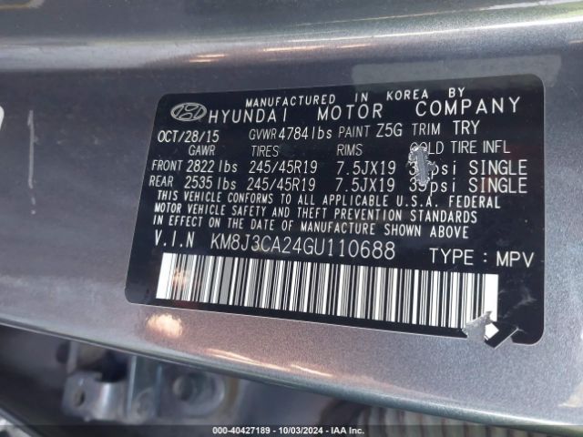 KM8J3CA24GU110688 Hyundai Tucson Limited