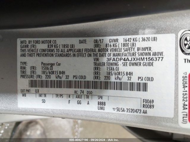 3FADP4AJXHM156377 Ford FIESTA S