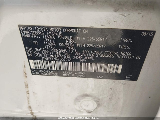Toyota Rav4 Xle 2015 JTMWFREV6FD072131 Image 9