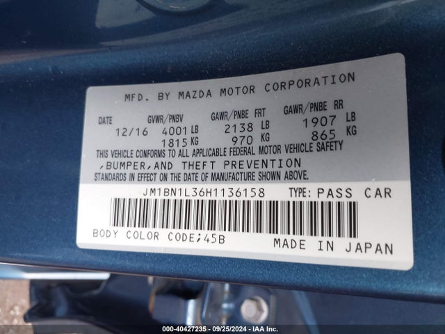 JM1BN1L36H1136158 Mazda Mazda3 Touring 2.5