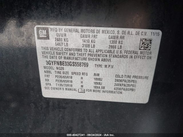3GYFNBE33GS558769 Cadillac Srx Luxury Collection