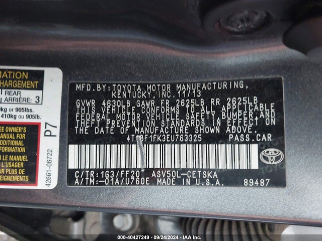Toyota CAMRY SE 2014 4T1BF1FK3EU763325 Image 9