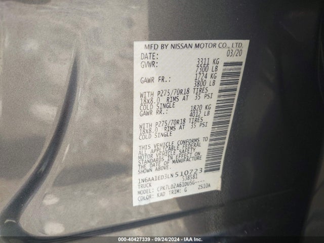 Nissan Titan Pro-4x 4x4 2020 1N6AA1ED3LN510723 Image 9