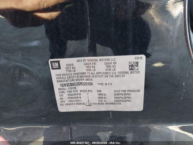 Chevrolet Tahoe Lt 2016 1GNSCBKC2GR329184 Image 9