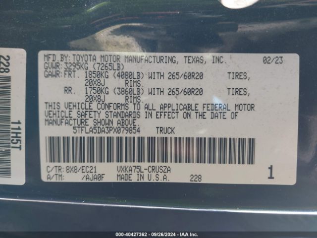 5TFLA5DA3PX079854 Toyota Tundra Sr5