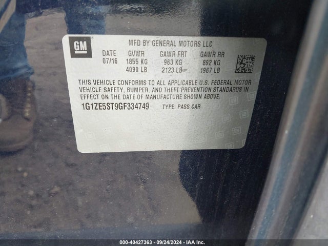 Chevrolet MALIBU 1LT 2016 1G1ZE5ST9GF334749 Image 9