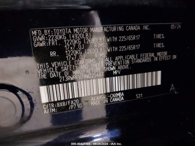 2T3RWRFV7RW225487 Toyota Rav4 Hybrid Xle