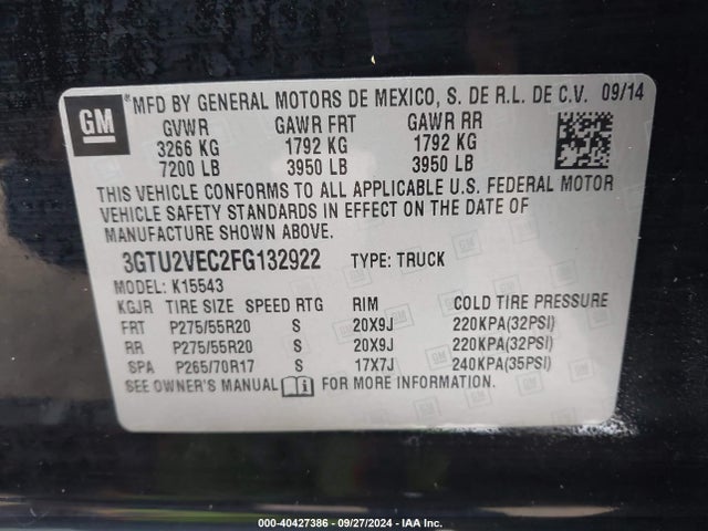 GMC Sierra 1500 Slt 2015 3GTU2VEC2FG132922 Image 9