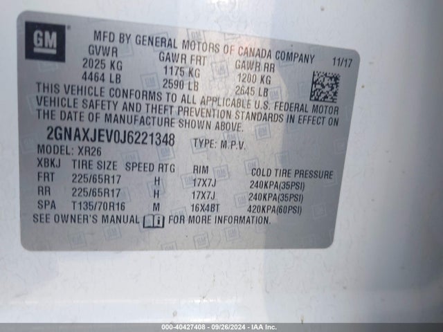 Chevrolet EQUINOX LT 2018 2GNAXJEV0J6221348 Image 9