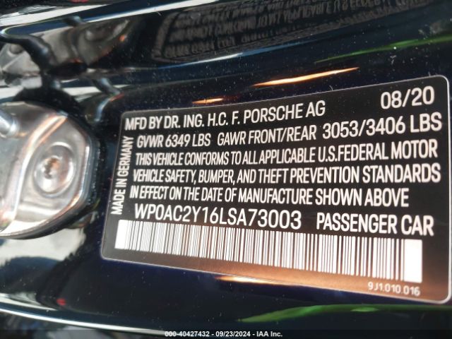 2020 PORSCHE TAYCAN WP0AC2Y16LSA73003 Photo 8