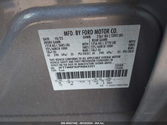 3FTTW8F92PRB03351 Ford Maverick Lariat