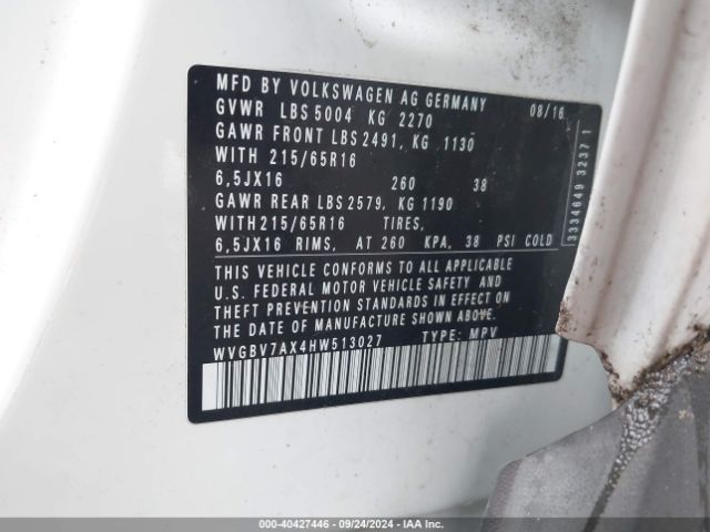 WVGBV7AX4HW513027 Volkswagen TIGUAN S